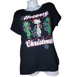 MEOWY CHRISTMAS MID CENTURY MODERN CATS BLACK T SHIRT SIZE XXL